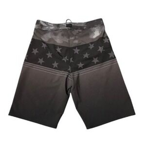 Burnside Board Shorts Sz. 28 Swim Trunks Black Gray Stars Patriotic Coastal Surf